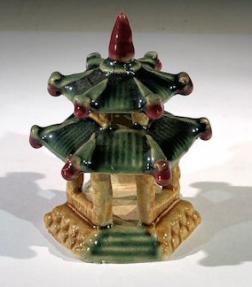 Glazed Ceramic Pagoda Figurine - 3