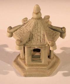 Unglazed Ceramic Pagoda Figurine - 2.5