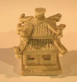 Unglazed Ceramic Pagoda Figurine - 2.5