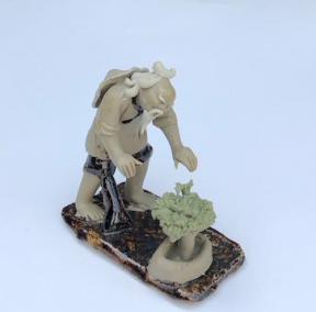 Miniature Unglazed Ceramic Figurine<br> Man Working on Bonsai Tree - 2.5