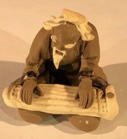 Miniature Ceramic Figurine<br>Mudman Playing Musical Instrument<br>2