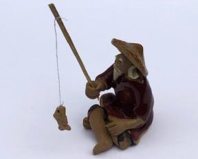 Miniature Ceramic Figurine - Glazed Fisherman <br>2.0