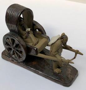 Miniature Ceramic Figurine <br>Mud Man Pulling Rickshaw - 4