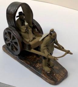 Miniature Ceramic Figurine <br>Mud Man Pulling Rickshaw - 4