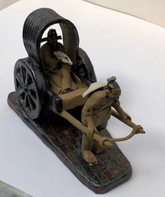 Miniature Ceramic Figurine<br>Mud Man Pulling Rickshaw - 4