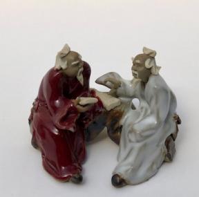 Ceramic Figurine<br>Two Men Sitting On A Bench Reading Book - 2.25