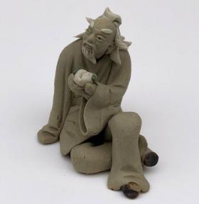 Miniature Ceramic Figurine <br>Mud Man Holding Fruit - 2.5