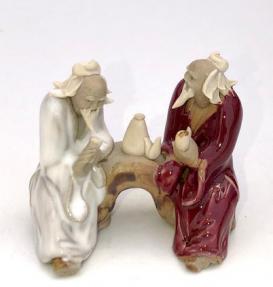 Ceramic Figurine<br>Two Men Sitting On A Bench Drinking Tea - 2