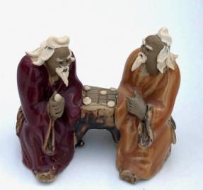 Ceramic Figurine<br>Two Men Sitting On A Bench Playing Chess - 2
