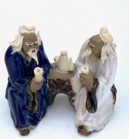 Ceramic Figurine<br>Two Men Sitting On A Bench Drinking Tea 2
