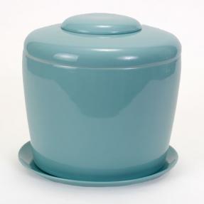 Celadon Blue Porcelain Ceramic Bonsai Cremation Urn<br>with Matching Humidity / Drip Tray<br>Round, 9 high and 9 in diameter