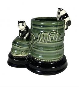 Green Round Bamboo Pot With Climbing Pandas<br>2.5