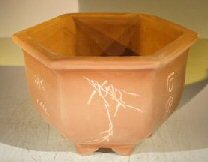 Unglazed Bonsai Pot with Etching and Raised Feet<br><i>9