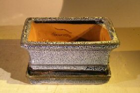 Marble Blue Ceramic Bonsai Pot - Rectangle<br>Professional Series with Attached Humidity/Drip tray<br><i>6.37