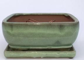 Melon Green Ceramic Bonsai Pot - Rectangle<br>Professional Series with Attached Humidity/Drip tray<br><i>8.5