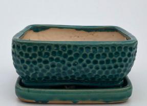 Crackle Blue Ceramic Bonsai Pot - Square<br>With Humidity / Drip Tray<br>8.5