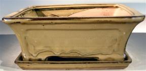 Olive Green Ceramic Bonsai Pot - Rectangle <br>Professional Series with Attached Humidity/Drip Tray <br><i>10.25