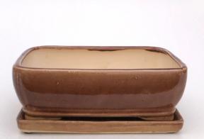 Aztec Orange Ceramic Bonsai Pot - Rectangle <br>With Humidity Drip Tray <br><i>11