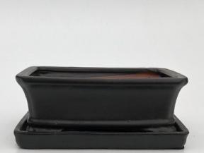 Black Ceramic Bonsai Pot - Rectangle<br>With Humidity Drip Tray<br>8.5