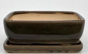 Crackle Bronze Ceramic Bonsai Pot - Rectangle<br>With Humidity Drip Tray<br>8.75