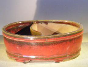 Parisian Red Ceramic Bonsai Pot - Oval <br>Land/Water Divider <br><i>10