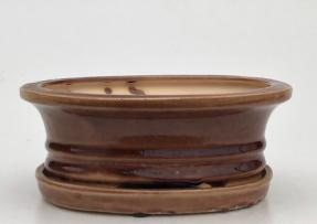 Bronze Ceramic Bonsai Pot - Oval<br>With Humidity Drip Tray<br>8.5
