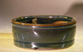 Green Ceramic Bonsai Pot - Oval<br>Land/Water Divider<br><i>6.25