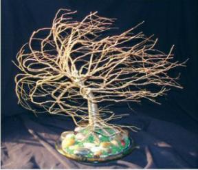 Wire Bonsai Tree Sculpture - Brass Windswept<br>14