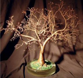 Wire Bonsai Tree Sculpture - Copper Oak With Hammered Leaves<br>19