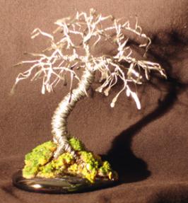 Wire Bonsai Tree Sculpture<br>Hammered Leaves Mini Tree - 4