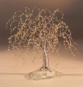 Beaded Silver<br>Weeping Willow<br>Bonsai Tree Sculpture<br>